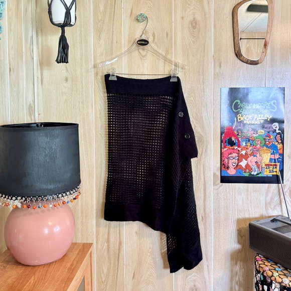 Black Knit Mesh Button Up Wrap 2000s - Picture 3 of 7